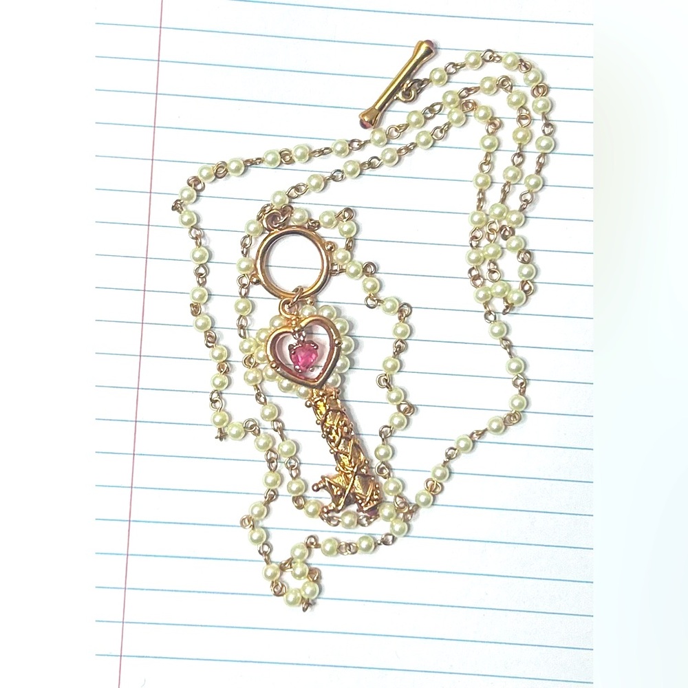 Marie Osmond Gold Heart Key Small Pearl Necklace
